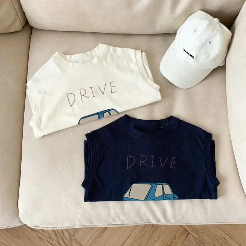 タンクトップ・キャミソール・ノースリーブトップス キッズトップス ノースリーブTシャツ クラッシックカー レトロカー 車プリント 2カラー【mh0005842】