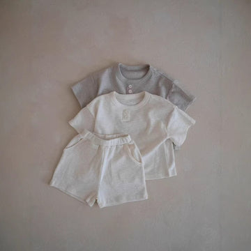 半袖セットアップ シンプルデイリー半袖Tシャツ+ショートパンツセットアップ 2点セット【mh0009426】