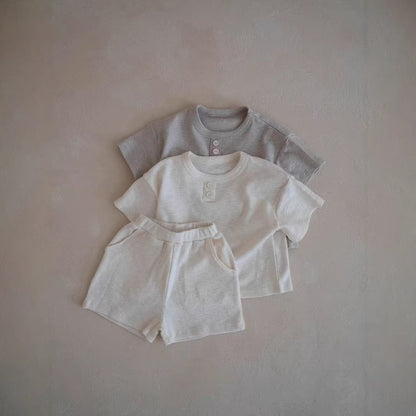 半袖セットアップ シンプルデイリー半袖Tシャツ+ショートパンツセットアップ 2点セット【mh0009426】