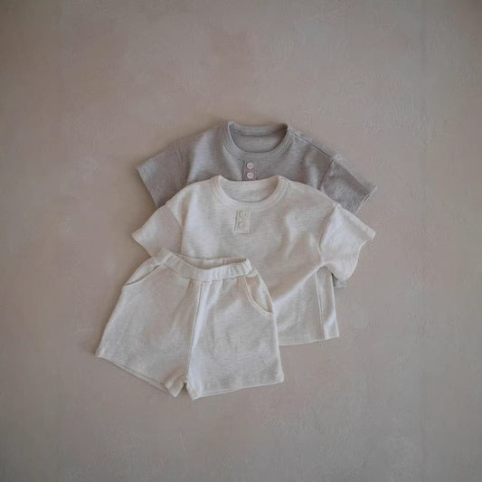 半袖セットアップ シンプルデイリー半袖Tシャツ+ショートパンツセットアップ 2点セット【mh0009426】