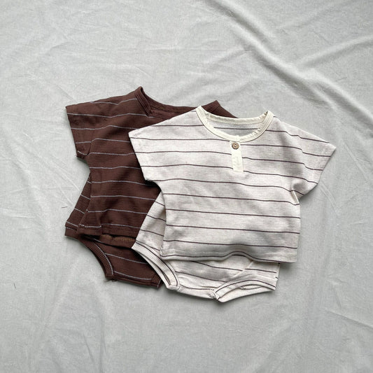 半袖セットアップ ボーダー半袖Tシャツ+ブルマパンツセットアップ 2点セット【mh0009431】