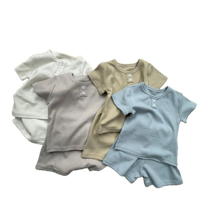 半袖セットアップ シンプルデイリー半袖Tシャツ+ショートパンツセットアップ 2点セット【mh0009435】