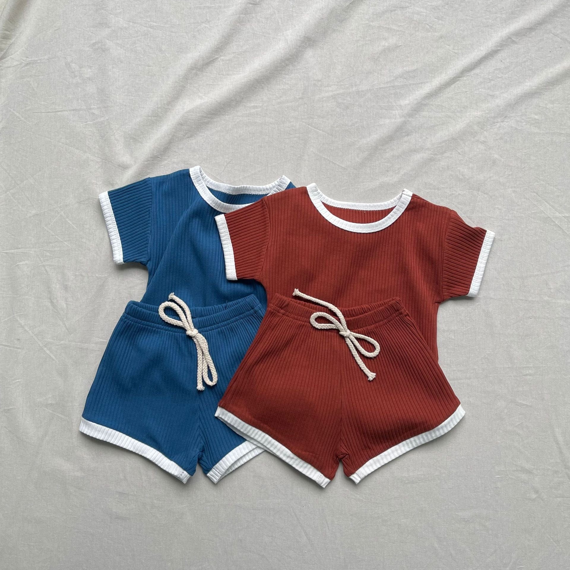 半袖セットアップ バイピング半袖Tシャツ+ショートパンツセットアップ 2点セット【mh0009436】