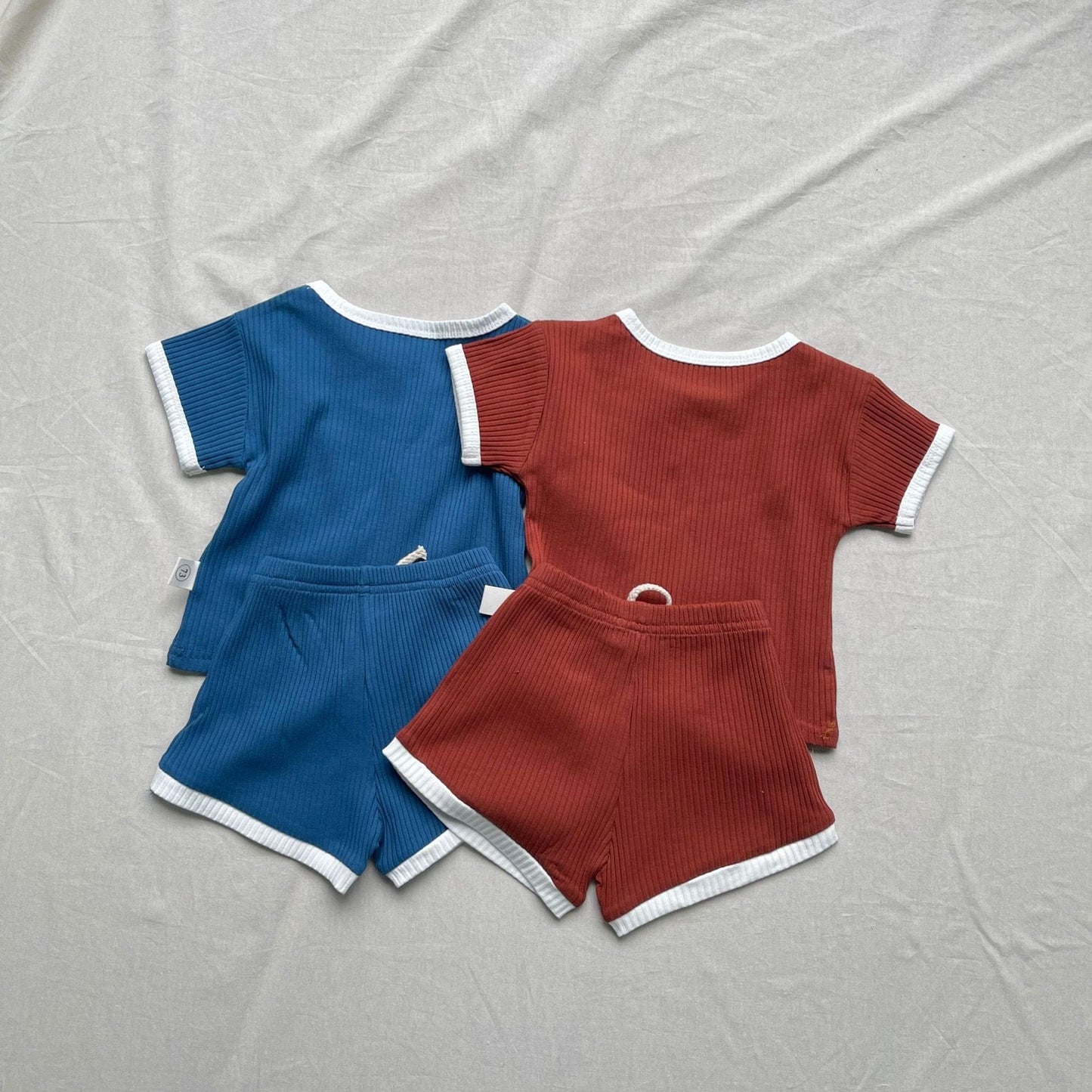 半袖セットアップ バイピング半袖Tシャツ+ショートパンツセットアップ 2点セット【mh0009436】