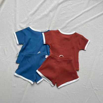 半袖セットアップ バイピング半袖Tシャツ+ショートパンツセットアップ 2点セット【mh0009436】