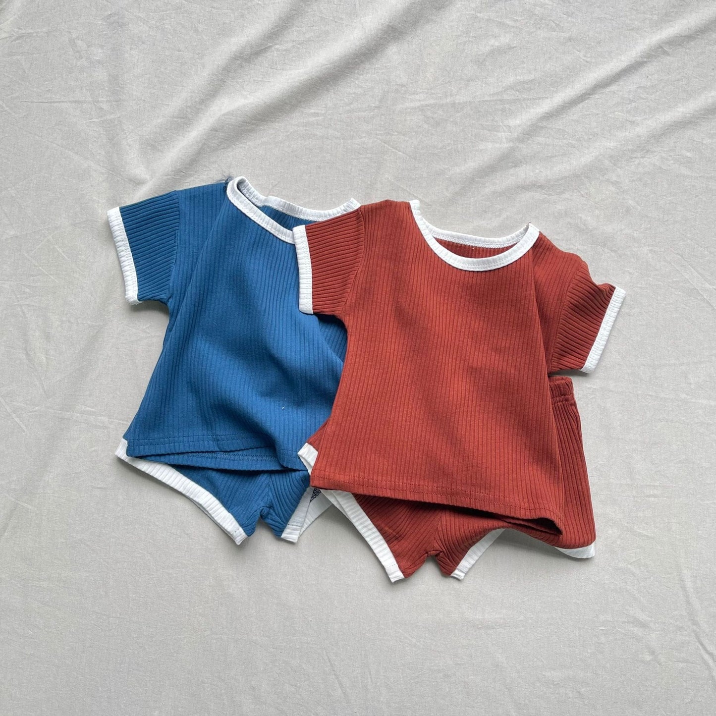 半袖セットアップ バイピング半袖Tシャツ+ショートパンツセットアップ 2点セット【mh0009436】