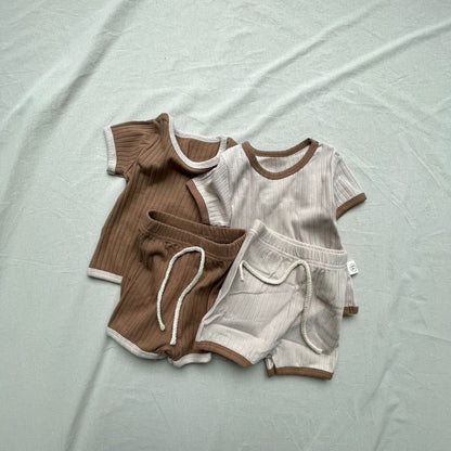 半袖セットアップ バイピング半袖Tシャツ+ショートパンツセットアップ 2点セット【mh0009444】