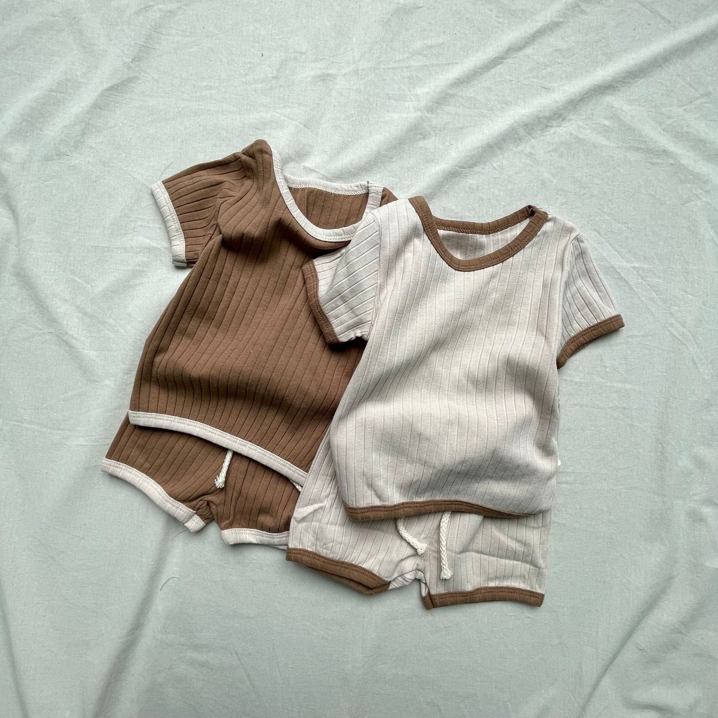 半袖セットアップ バイピング半袖Tシャツ+ショートパンツセットアップ 2点セット【mh0009444】