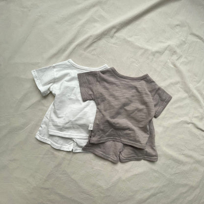 半袖セットアップ シンプルデイリー半袖Tシャツ+ショートパンツセットアップ 2点セット【mh0009447】