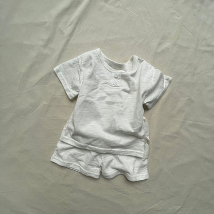 半袖セットアップ シンプルデイリー半袖Tシャツ+ショートパンツセットアップ 2点セット【mh0009447】