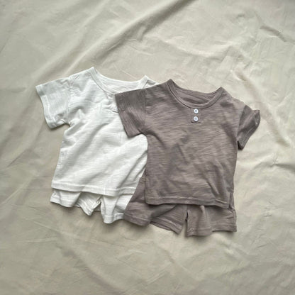 半袖セットアップ シンプルデイリー半袖Tシャツ+ショートパンツセットアップ 2点セット【mh0009447】