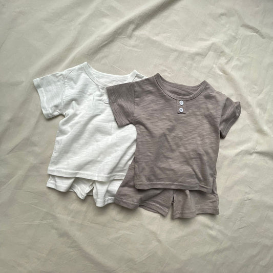 半袖セットアップ シンプルデイリー半袖Tシャツ+ショートパンツセットアップ 2点セット【mh0009447】