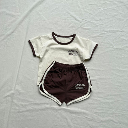 半袖セットアップ ロゴワンポイント半袖Tシャツ+ショートパンツスポーツセットアップ 2点セット【mh0010011】