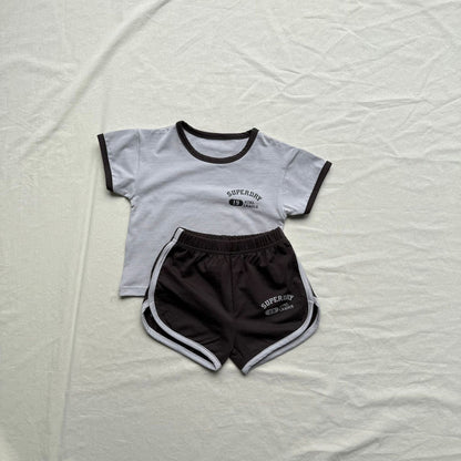 半袖セットアップ ロゴワンポイント半袖Tシャツ+ショートパンツスポーツセットアップ 2点セット【mh0010011】