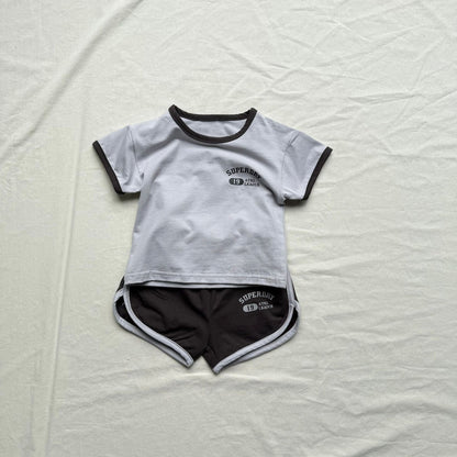 半袖セットアップ ロゴワンポイント半袖Tシャツ+ショートパンツスポーツセットアップ 2点セット【mh0010011】