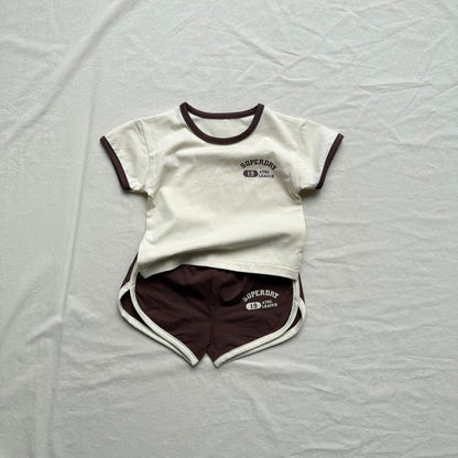 半袖セットアップ ロゴワンポイント半袖Tシャツ+ショートパンツスポーツセットアップ 2点セット【mh0010011】