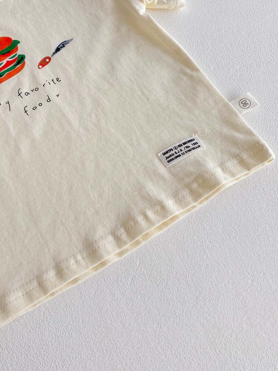 半袖セットアップ ハンバーガープリント半袖Tシャツ+ストライプショートパンツセットアップ 2点セット【mh0010322】