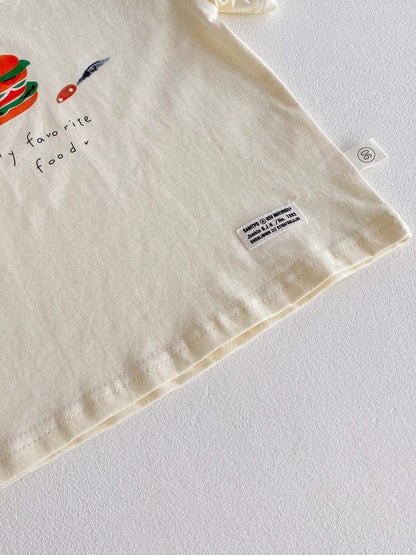 半袖セットアップ ハンバーガープリント半袖Tシャツ+ストライプショートパンツセットアップ 2点セット【mh0010322】