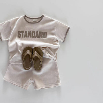 半袖セットアップ レターロゴ半袖Tシャツ+ショートパンツセットアップ 2点セット【mh0010366】