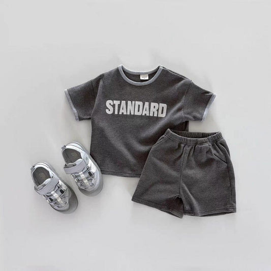 半袖セットアップ レターロゴ半袖Tシャツ+ショートパンツセットアップ 2点セット【mh0010366】