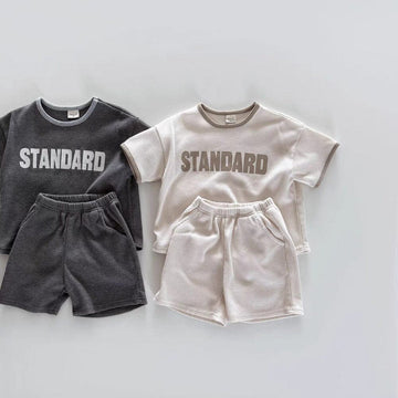 半袖セットアップ レターロゴ半袖Tシャツ+ショートパンツセットアップ 2点セット【mh0010366】
