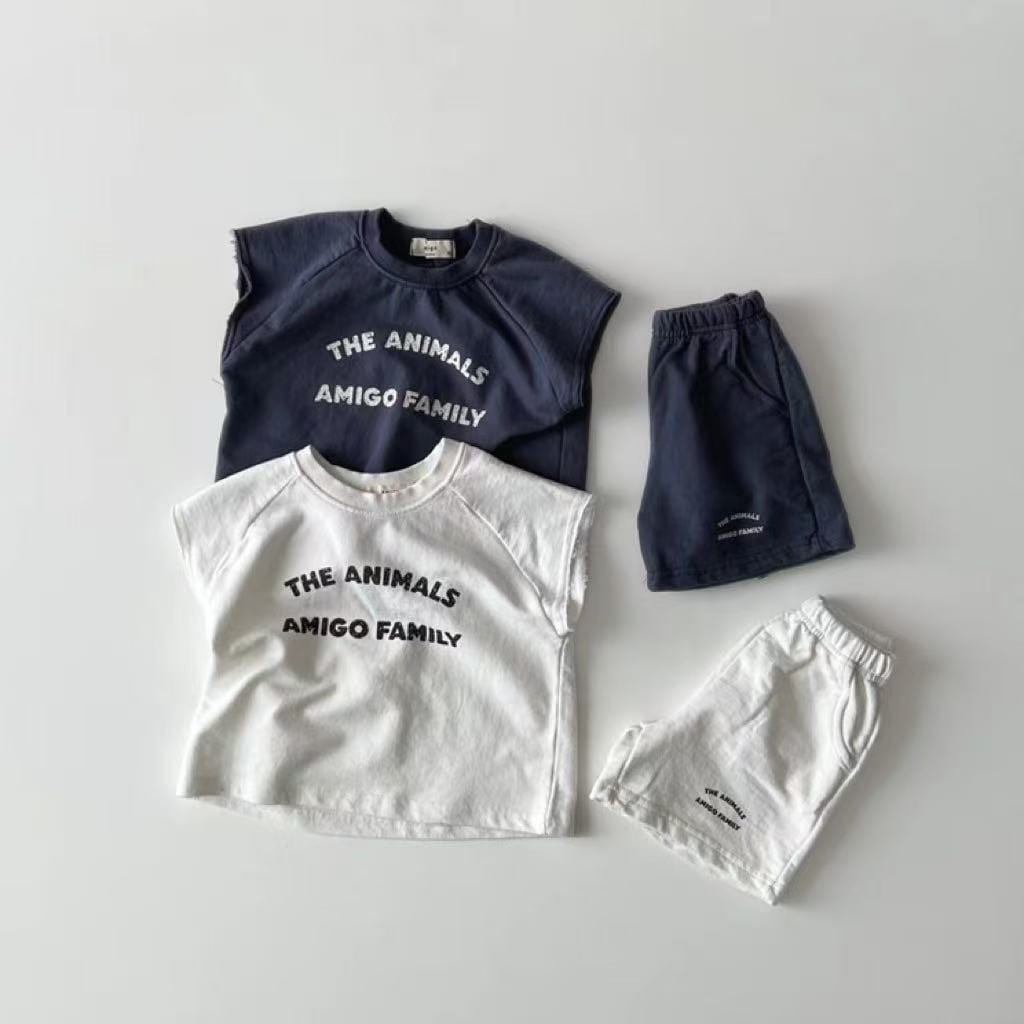 ノースリーブセットアップ レターロゴノースリーブTシャツ+ショートパンツセットアップ 2点セット【mh0010408】