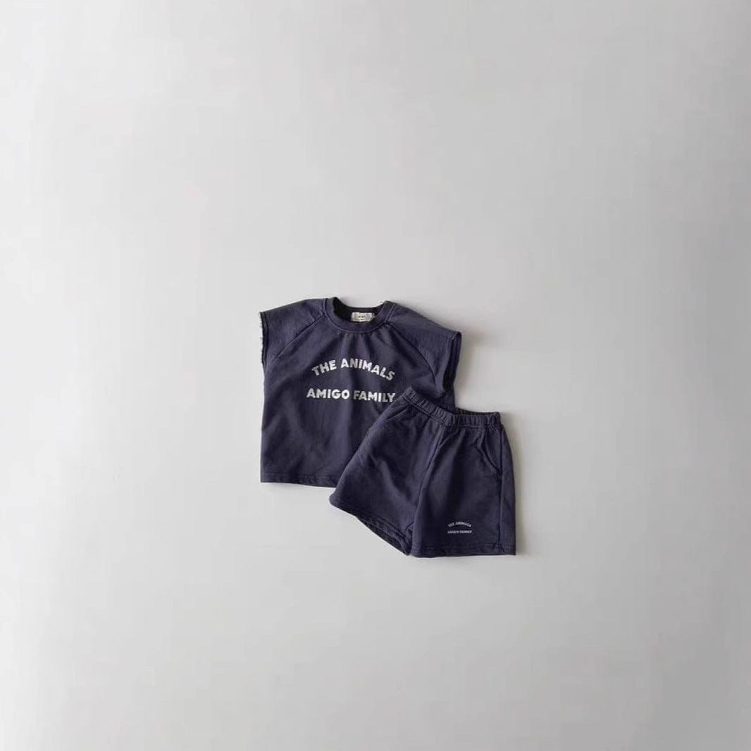 ノースリーブセットアップ レターロゴノースリーブTシャツ+ショートパンツセットアップ 2点セット【mh0010408】