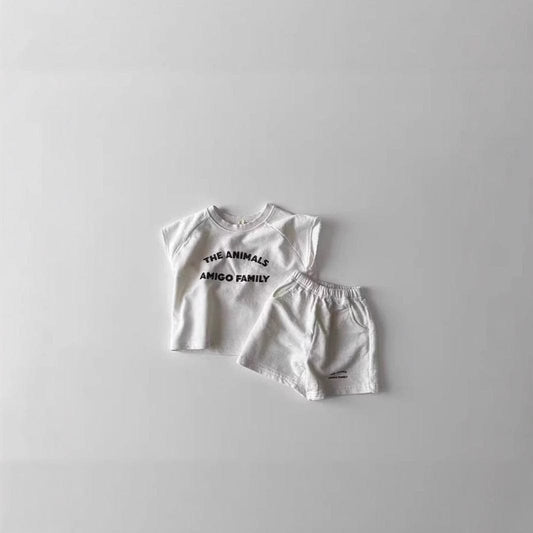 ノースリーブセットアップ レターロゴノースリーブTシャツ+ショートパンツセットアップ 2点セット【mh0010408】