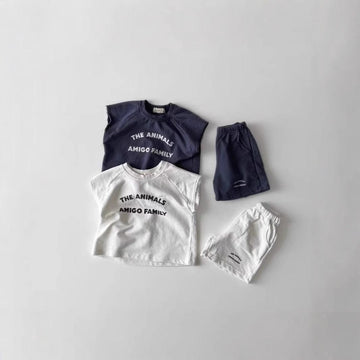 ノースリーブセットアップ レターロゴノースリーブTシャツ+ショートパンツセットアップ 2点セット【mh0010408】