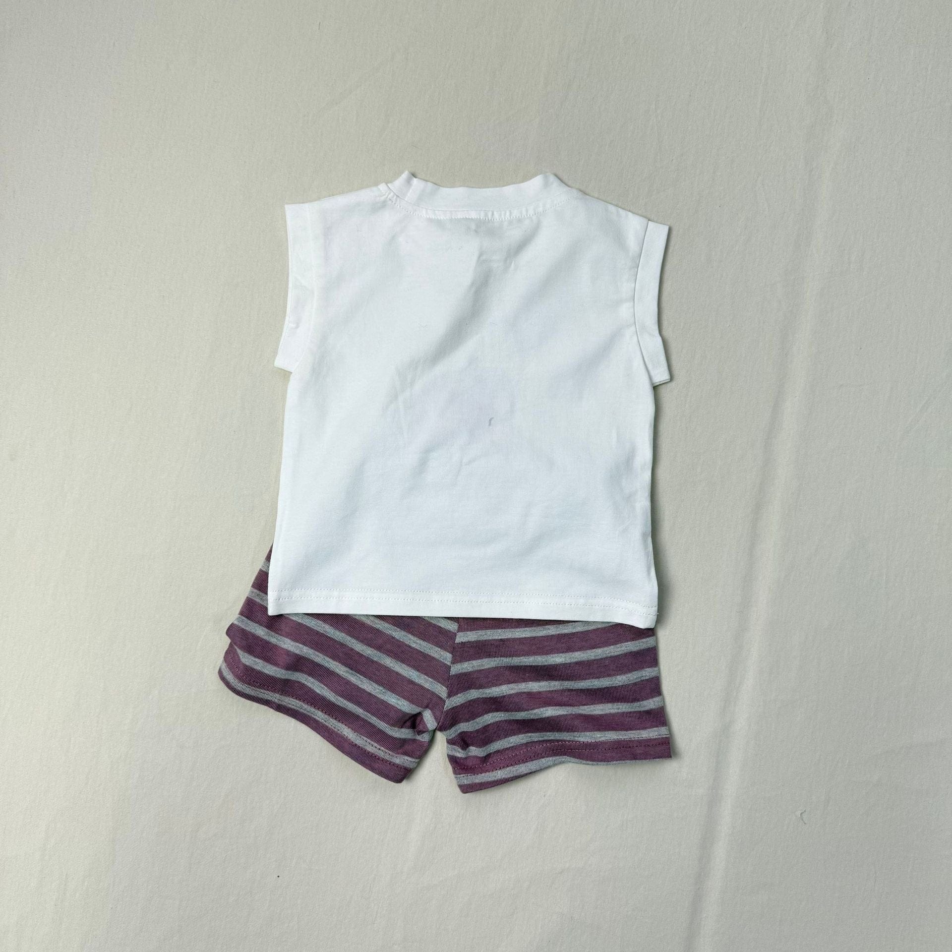 ノースリーブセットアップ アニマルプリントノースリーブTシャツ+ボーダーショートパンツセットアップ 2点セット【mh0010415】