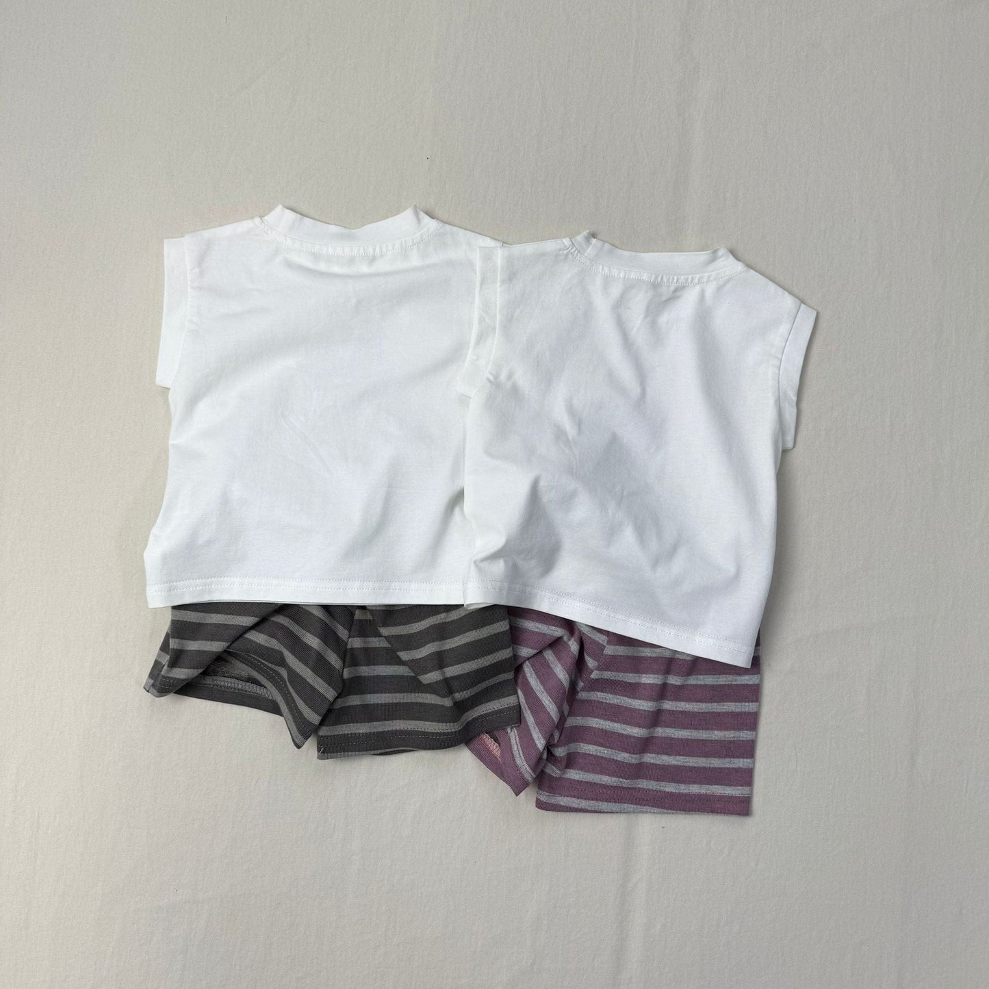 ノースリーブセットアップ アニマルプリントノースリーブTシャツ+ボーダーショートパンツセットアップ 2点セット【mh0010415】