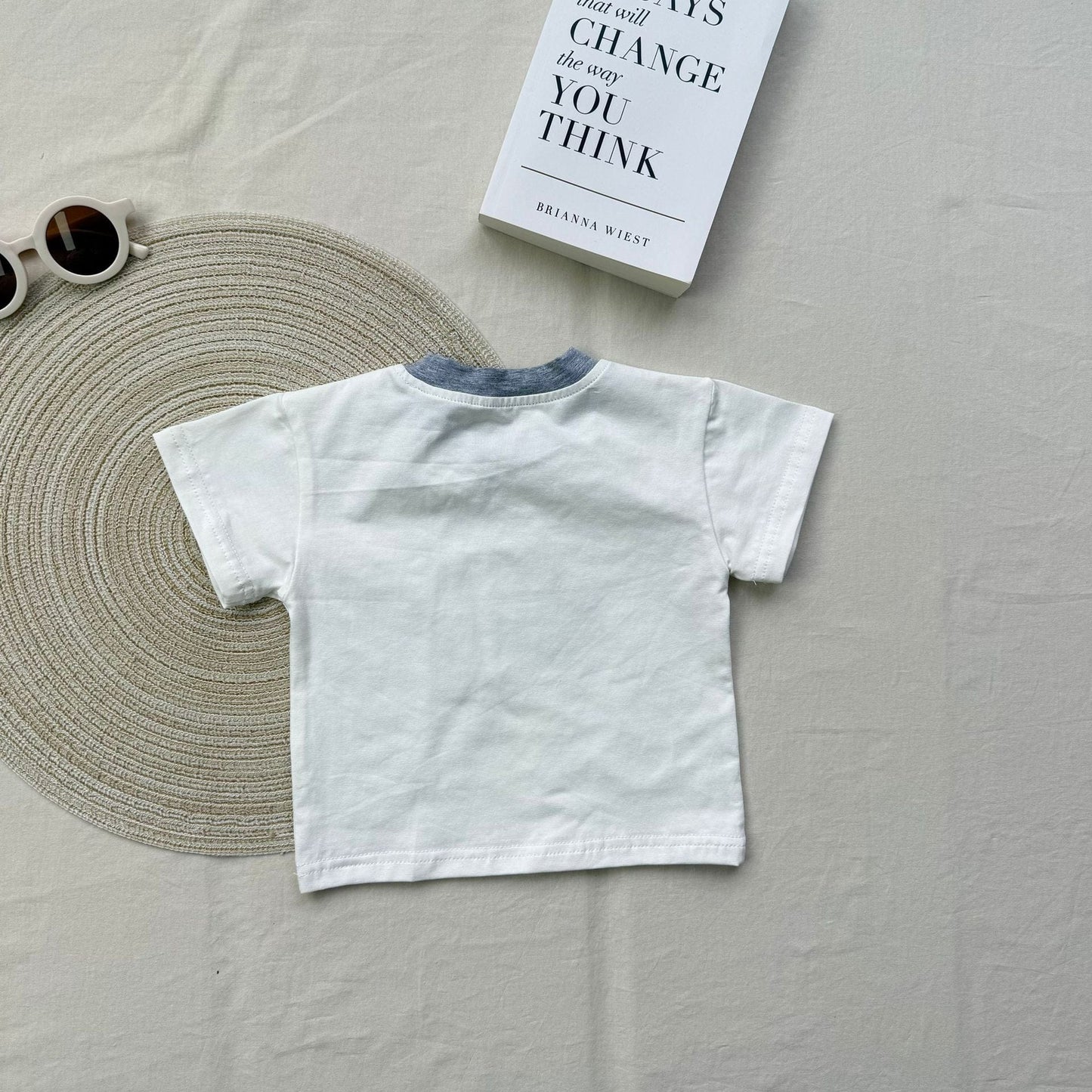 半袖セットアップ トラクタープリント半袖Tシャツ+ストライプショートパンツセットアップ 2点セット【mh0010419】