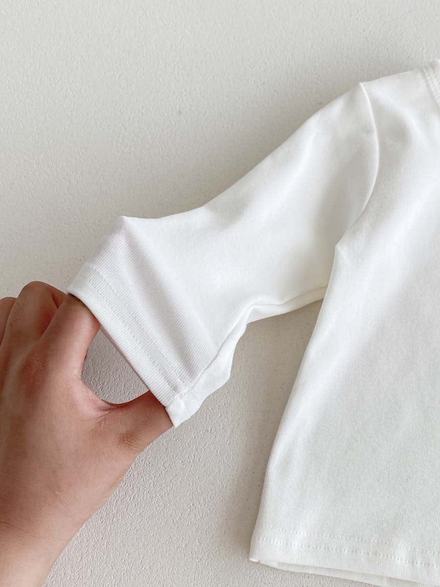 長袖セットアップ くま刺繍デニムサロペット+長袖Tシャツセットアップ 2点セット【mh0010922】