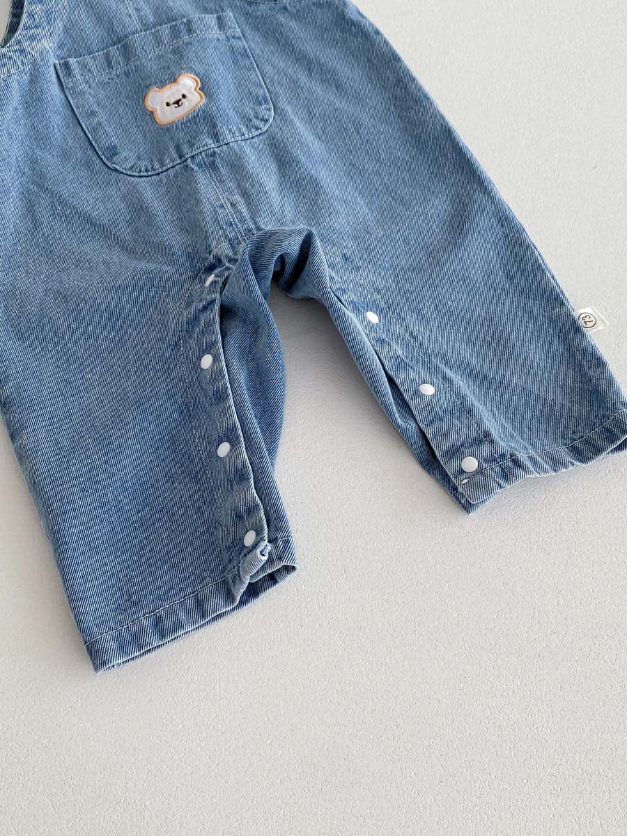 長袖セットアップ くま刺繍デニムサロペット+長袖Tシャツセットアップ 2点セット【mh0010922】