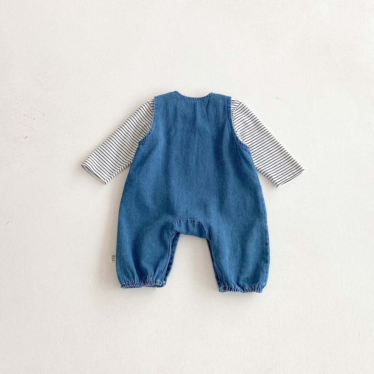 長袖セットアップ ボーダーTシャツ+デニムオーバーオール セットアップ 2点セット【mh0010928】