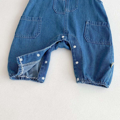 長袖セットアップ ボーダーTシャツ+デニムオーバーオール セットアップ 2点セット【mh0010928】