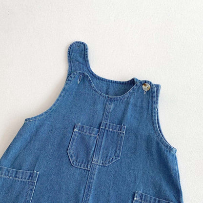 長袖セットアップ ボーダーTシャツ+デニムオーバーオール セットアップ 2点セット【mh0010928】