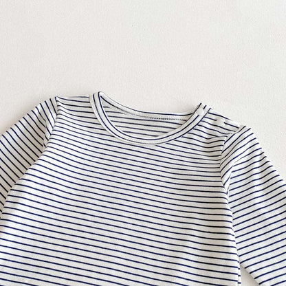 長袖セットアップ ボーダーTシャツ+デニムオーバーオール セットアップ 2点セット【mh0010928】