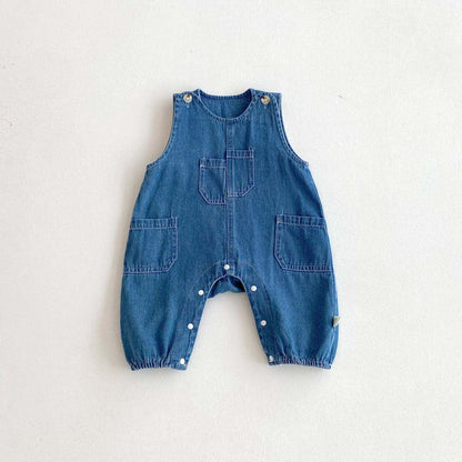 長袖セットアップ ボーダーTシャツ+デニムオーバーオール セットアップ 2点セット【mh0010928】