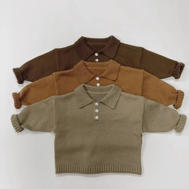 ニット・セーター キッズ長袖ポロシャツ ニットセーター 襟付きTシャツ トップス 3カラー ボーイズ 男の子 子供服