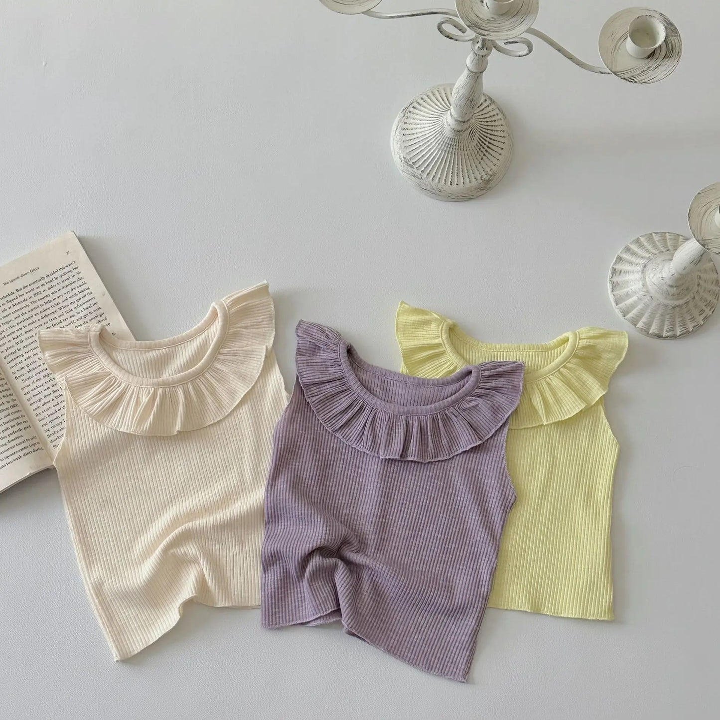 タンクトップ・キャミソール・ノースリーブトップス ベビートップス ロータス サークル襟 ノースリーブTシャツ 3カラー【mh0006296】