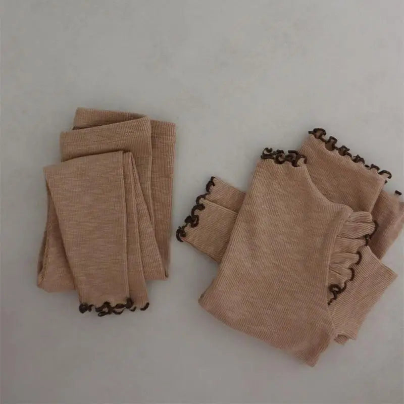 長袖パジャマ キッズパジャマセット フリル長袖Tシャツ+ロングパンツ ルームウェア 3カラー【mh0007490】