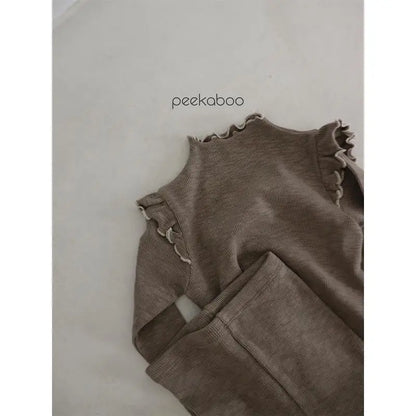 長袖パジャマ キッズパジャマセット フリル長袖Tシャツ+ロングパンツ ルームウェア 3カラー【mh0007490】