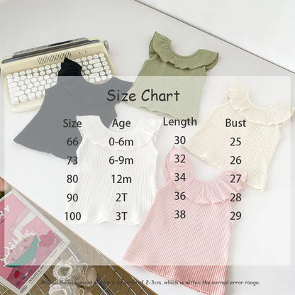 タンクトップ・キャミソール・ノースリーブトップス ベビートップス フリルカラー ノースリーブTシャツ 5カラー