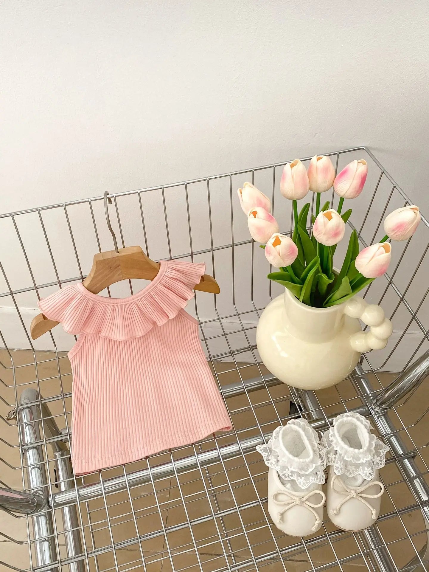 タンクトップ・キャミソール・ノースリーブトップス ベビートップス フリルカラー ノースリーブTシャツ 5カラー