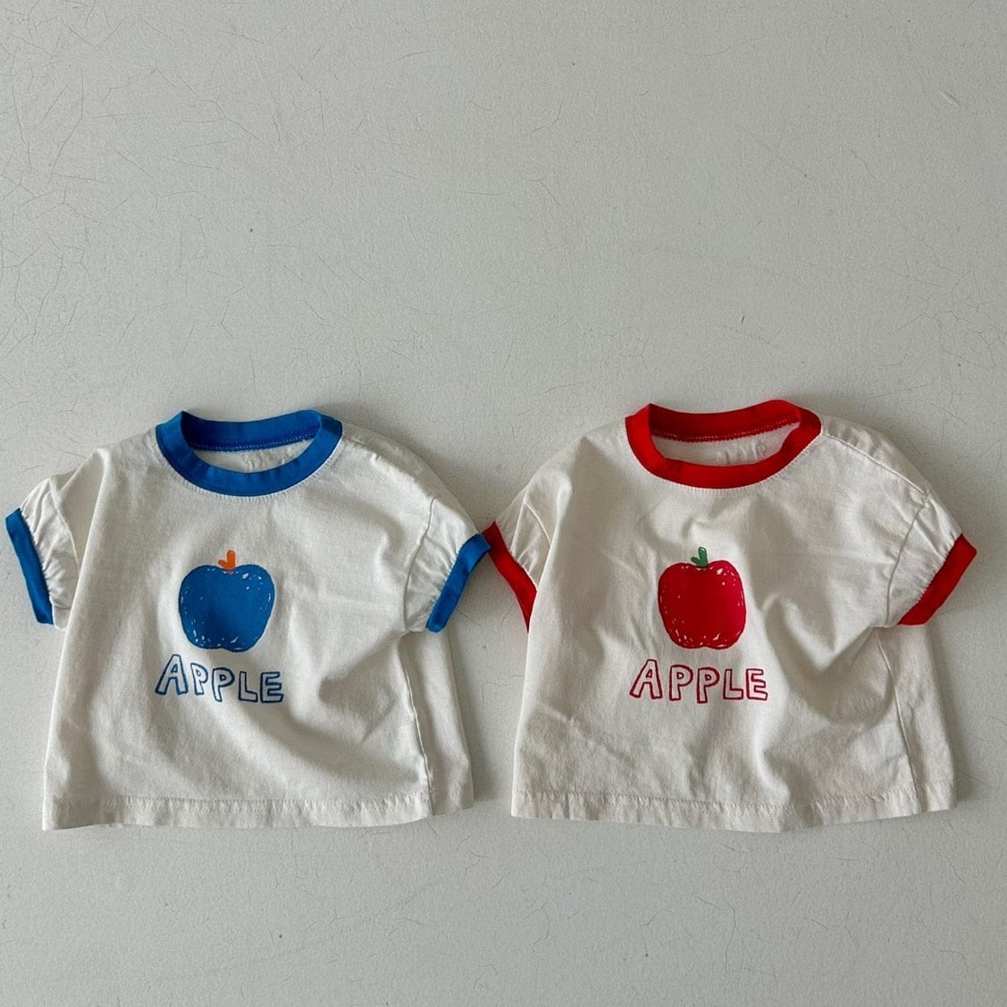 半袖セットアップ ベビー キッズ セットアップ アップル りんご 半袖 Tシャツ チェック ショートパンツ ブルー レッド ユニセックス 5873B
