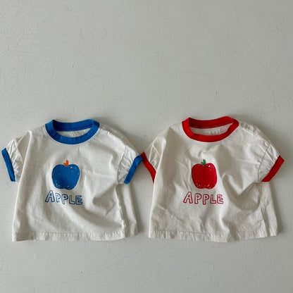 半袖セットアップ ベビー キッズ セットアップ アップル りんご 半袖 Tシャツ チェック ショートパンツ ブルー レッド ユニセックス 5873B