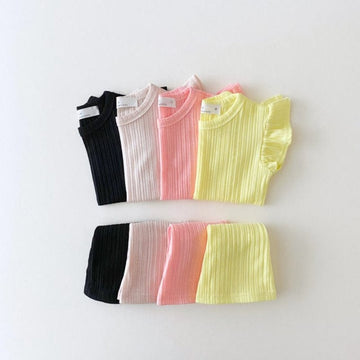 半袖セットアップ キッズ セットアップ 半袖 フリルスリーブ Tシャツ フレア ロングパンツ ガールズ 6535B