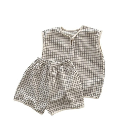 ノースリーブセットアップ キッズ チェック セットアップ ノースリーブ Tシャツ ショートパンツ ボーイズ 6625