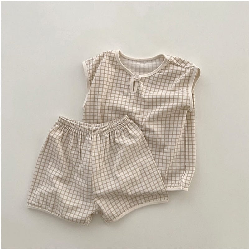 ノースリーブセットアップ キッズ チェック セットアップ ノースリーブ Tシャツ ショートパンツ ボーイズ 6625